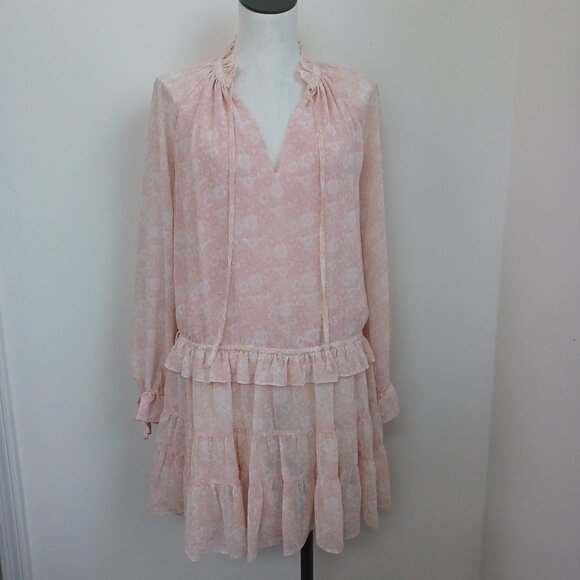 Rebecca Minkoff Dress Dyan Drop Waist Pink White Floral Ruffles Womens X Small - Picture 2 of 15